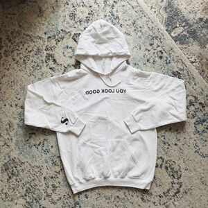 YOU LOOK GOOD white graphic hoodie
